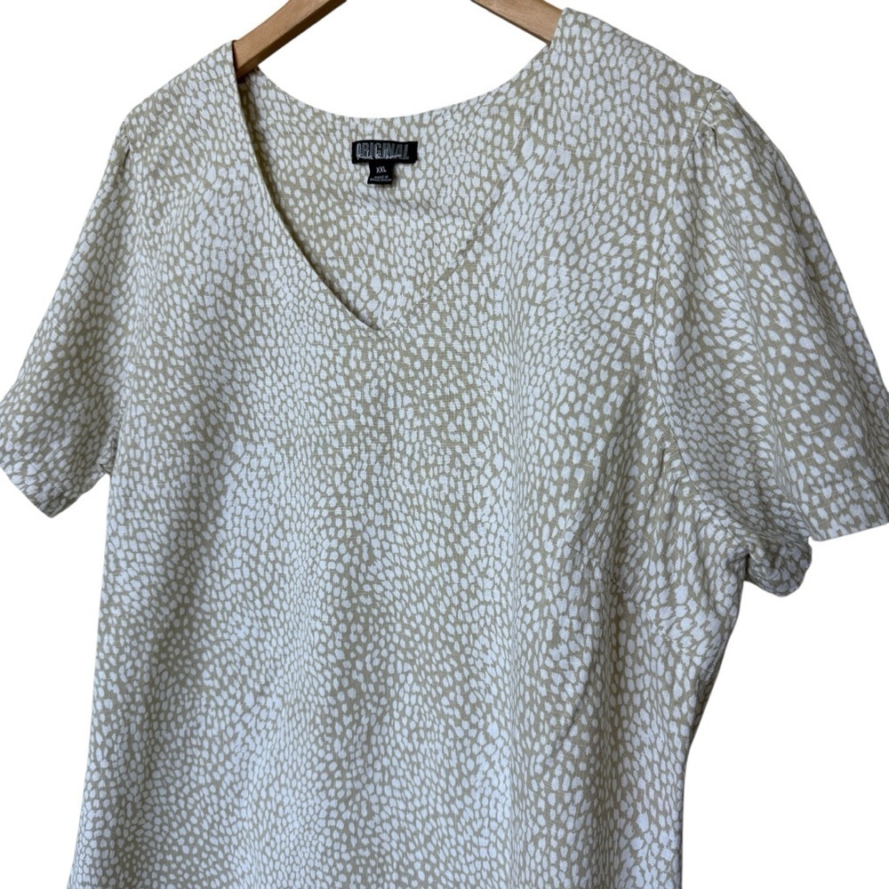 Original Nicole Miller Linen Blend Loose Fit Dress Tan & White Patterned 2XL